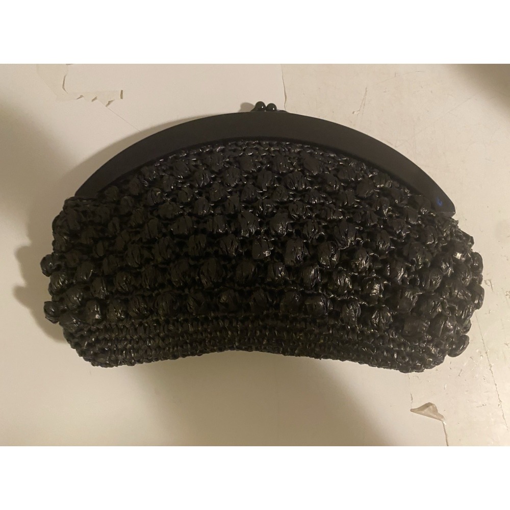 Black Woven Raffia or Popcorn Clutch Purse